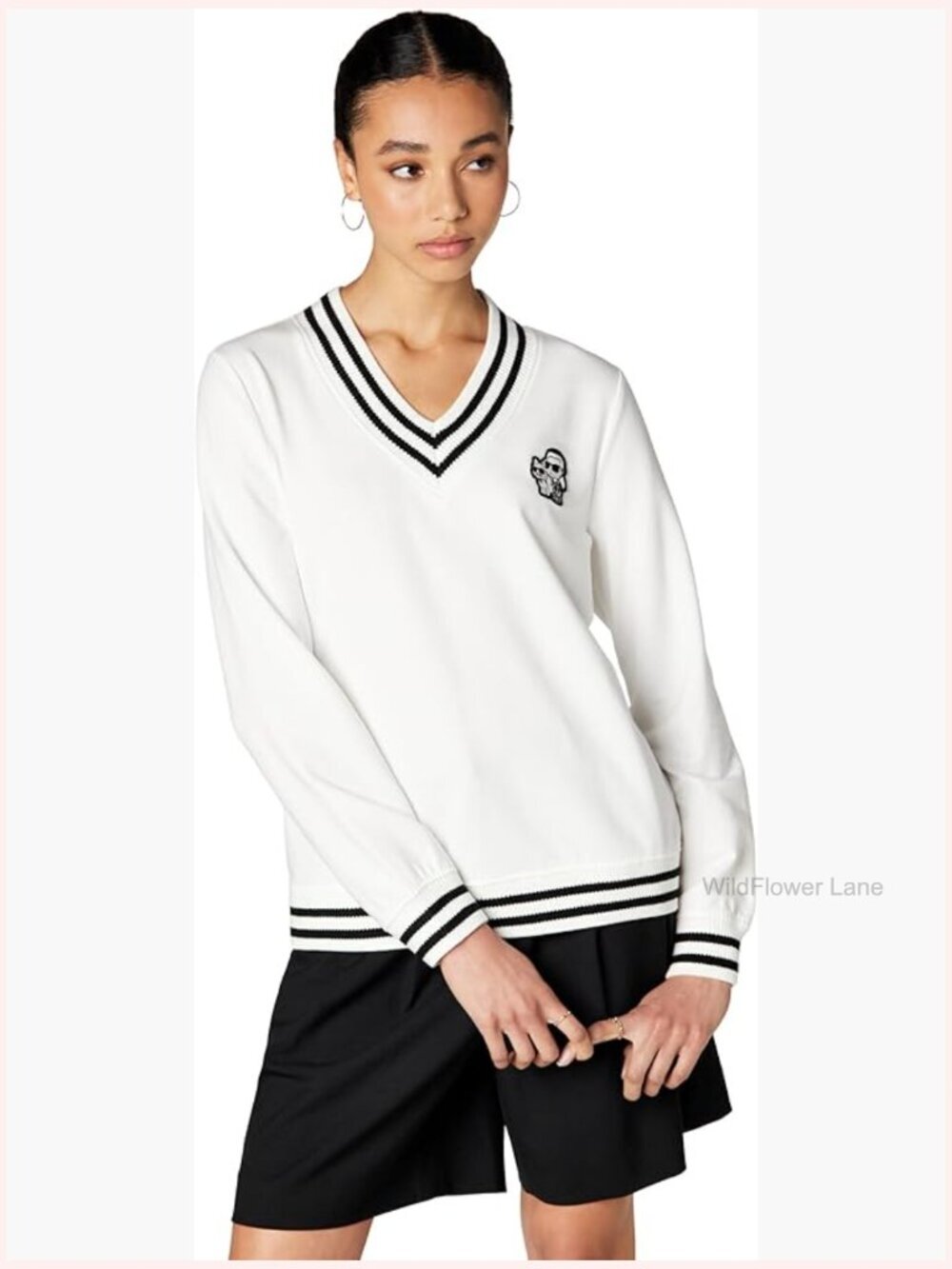 Varsity Patches Blouse Cotton Modal Spandex Button Down Top